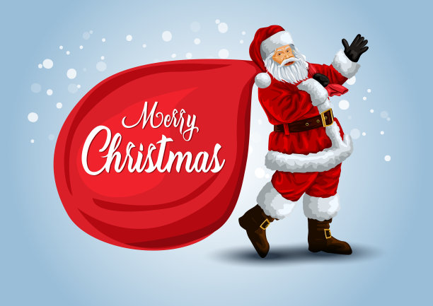 圣诞老人带着大礼物的圣诞海报图片下载
