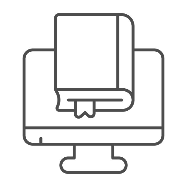电子书，监测细线图标，儿童图书日概念，单色矢量标志的白色背景，书籍和监测大纲风格的移动概念和网页设计。矢量图形。图片下载