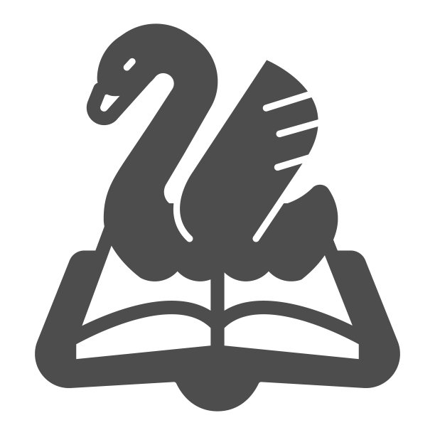 打开书，天鹅固体图标，儿童书籍日概念，童话矢量标志在白色背景，打开书字形风格的移动概念和网页设计。矢量图形。图片下载