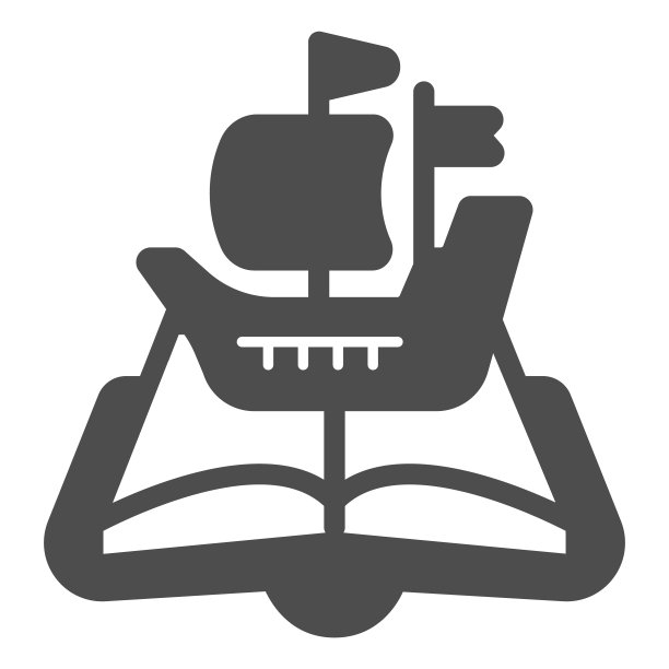 打开书，旅程固体图标，儿童图书日概念，旅程上的船矢量标志在白色的背景，书和船字形风格的移动概念和网页设计。矢量图形。图片下载