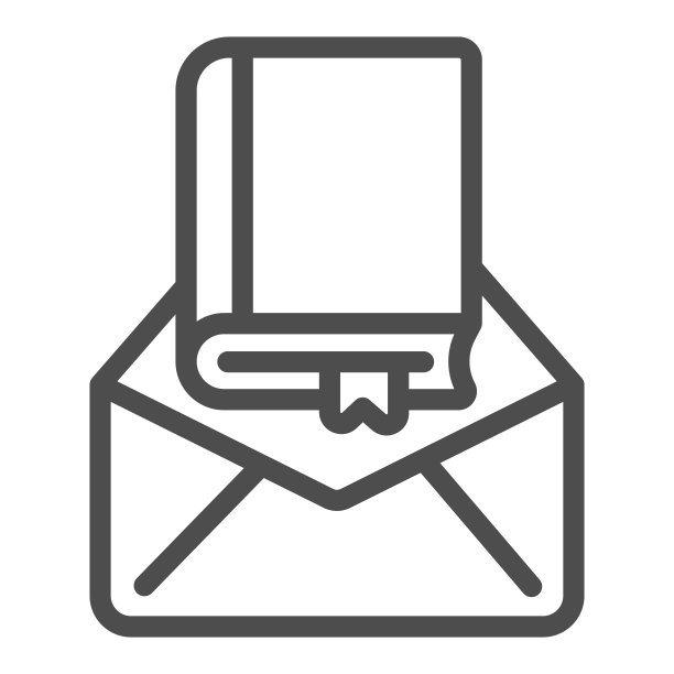 包裹信与书线图标，儿童书籍日概念，信封矢量标志在白色背景，包裹与书大纲风格的移动概念和网页设计。矢量图形。图片下载