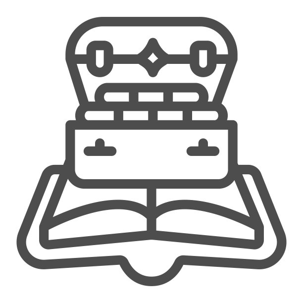 书，宝藏盒线图标，儿童书籍日概念，打开书籍矢量标志在白色背景，海盗宝藏故事大纲风格的移动概念和网页设计。矢量图形。图片下载