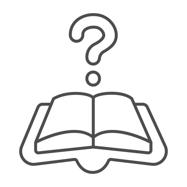 打开书，问题细线图标，儿童书日概念，问号矢量标志在白色背景，打开书大纲风格的移动概念和网页设计。矢量图形。图片下载