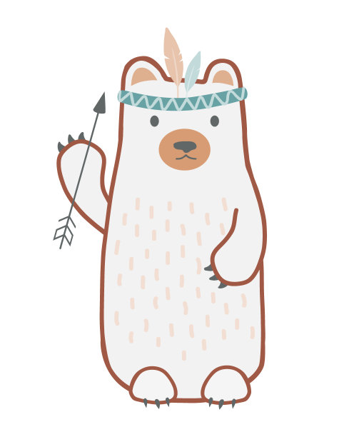 野生的孩子-可爱的手绘幼儿园海报与卡通熊在部落头带。向量插图在斯堪的纳维亚风格。图片下载