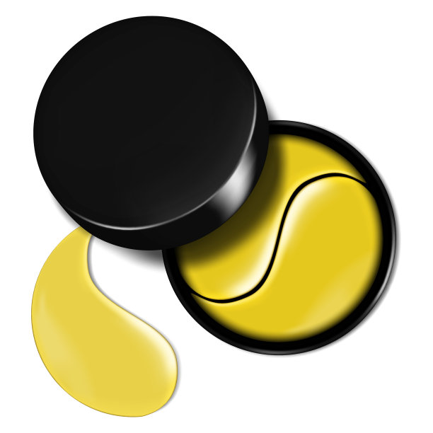 打开化妆品的黑色罐子下的眼罩隔离在白色背景-俯视图，现实的矢量插图。水凝胶眼垫包图片下载