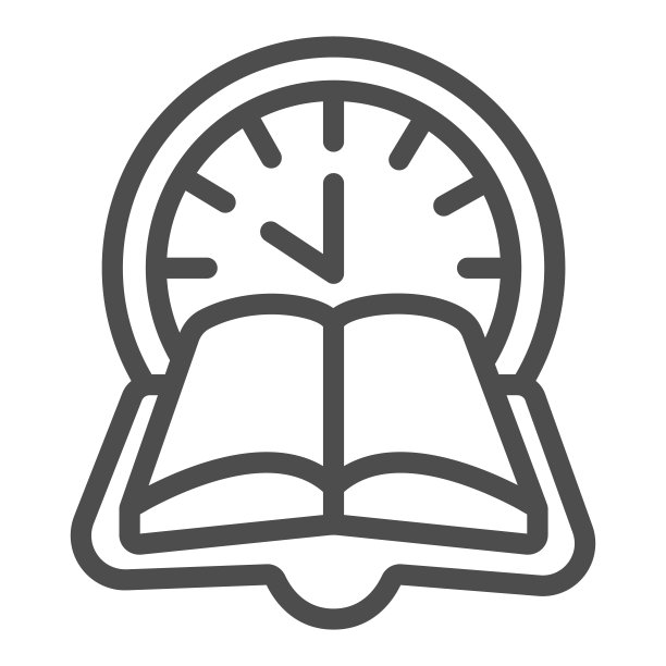 时钟，书时间线图标，儿童图书日概念，阅读时间矢量标志在白色的背景，打开书大纲风格的移动概念和网页设计。矢量图形。图片下载