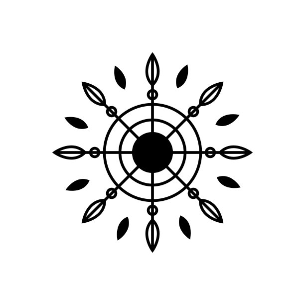 矢量标志，上面有一个抽象的图案，以太阳和树叶的形式。图片下载