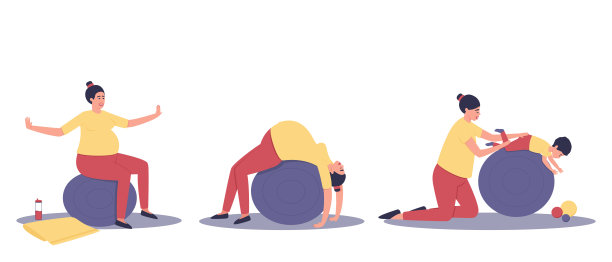 大球孕妇和婴儿在大球上的一套活动图片下载