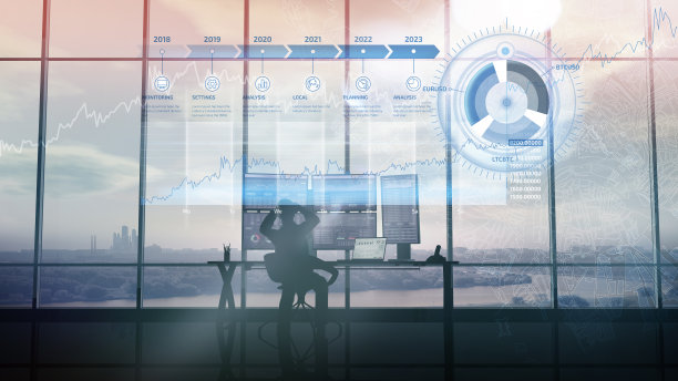 股票交易员在办公室和信息图表。三维渲染图片下载