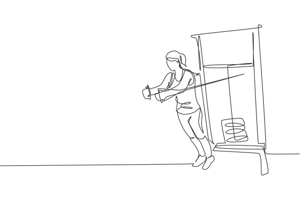 一个连续的线条画年轻的运动女人图片下载