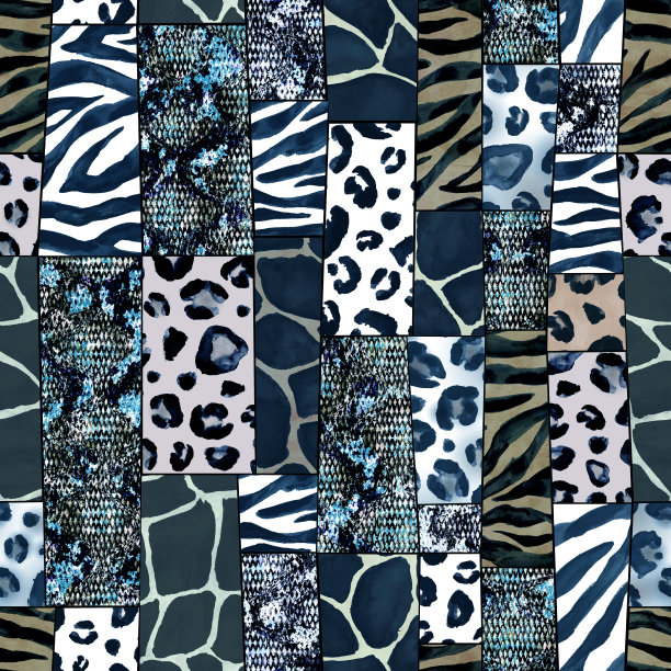 流行的仿拼布缝制片。水彩手绘现代拼贴画图片下载