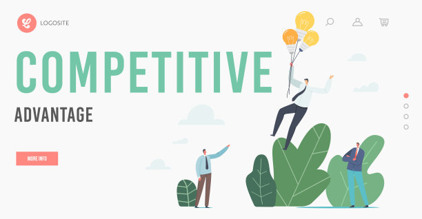 竞争优势登陆页面模板。工人目标实现，飞向成功，商人乘气球飞行图片下载