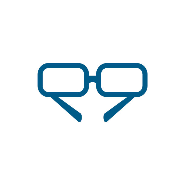 眼镜蓝色图标在白色背景蓝色平坦图片下载