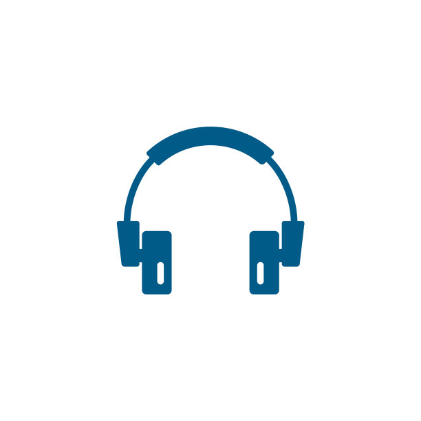 耳机蓝色图标在白色背景蓝色平坦图片下载