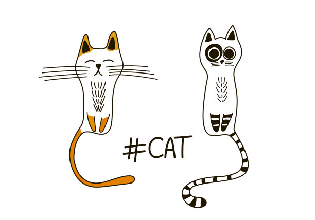 向量设置与两个可爱的猫和题字猫在涂鸦风格，孤立的元素在白色的背景。图片下载