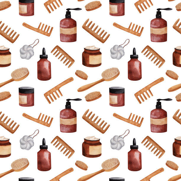 无缝图案与环保化妆品，水彩插图图片下载