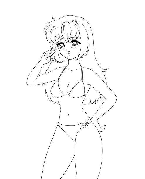 可爱的动漫女孩穿着泳衣比基尼孤立在白色的背景。图片下载