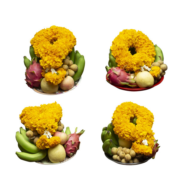 花和水果盘供精神孤立的背景图片下载