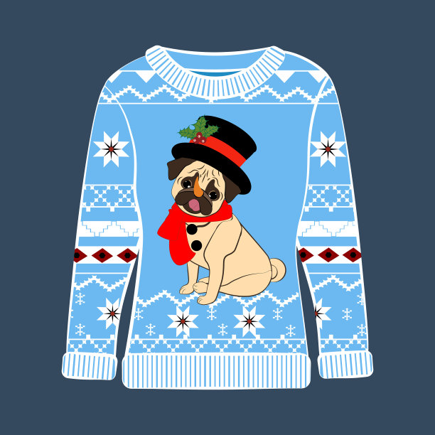 圣诞丑毛衣与哈巴狗在圣诞节图片下载