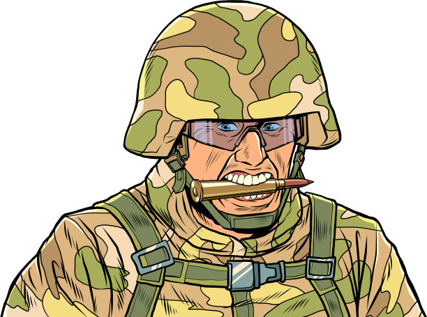 身穿迷彩服、头戴头盔的好战军人图片下载