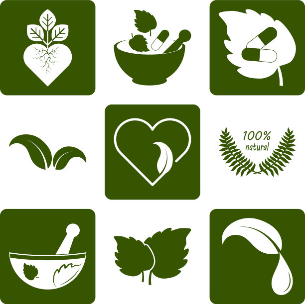 草药设置图标孤立在白色支架上图片下载