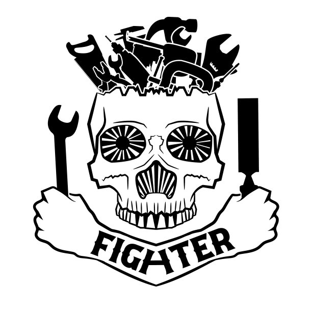 头骨上有工具和手持扳手图片下载