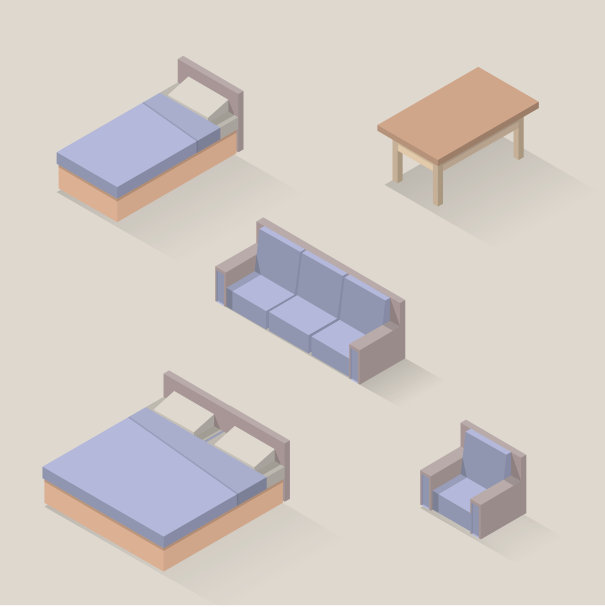 等距设置卧室家具床图片下载