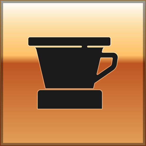 黑色v60咖啡机图标孤立在黄金上图片下载