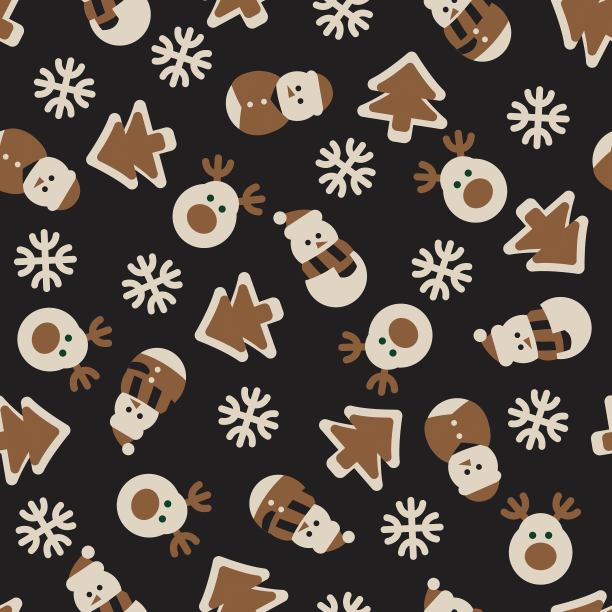棕色圣诞雪人无缝图案设计图片下载