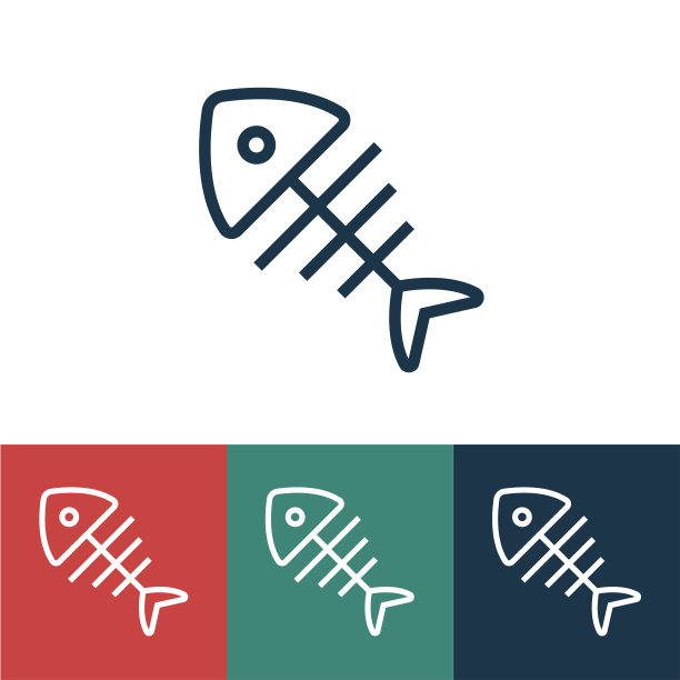 线性矢量图标与骨头从鱼图片下载