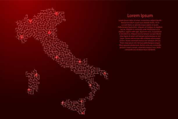 意大利地图由红色迷宫网格和图片下载
