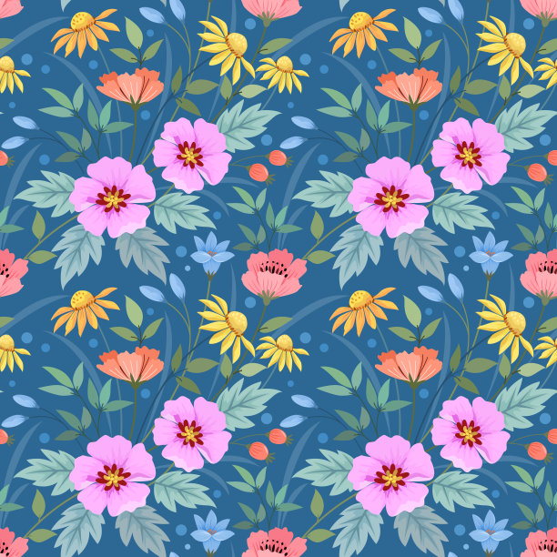 彩色手绘花卉无缝花纹织物纺织壁纸。图片下载