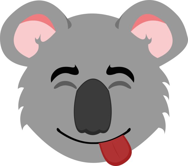 矢量表情插图的卡通考拉的头与快乐的表情与它的眼睛闭上和伸出它的舌头图片下载