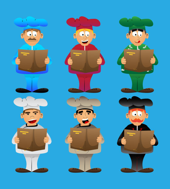 穿着制服的厨师正在看书，手里拿着菜单。图片下载