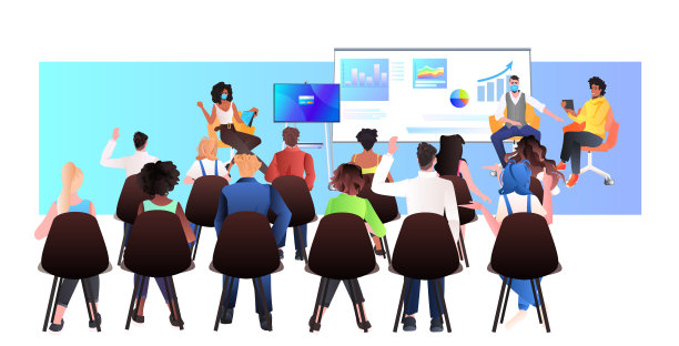 同事们戴着口罩演讲，做财务报告，业务人员在会议室一起讨论图片下载