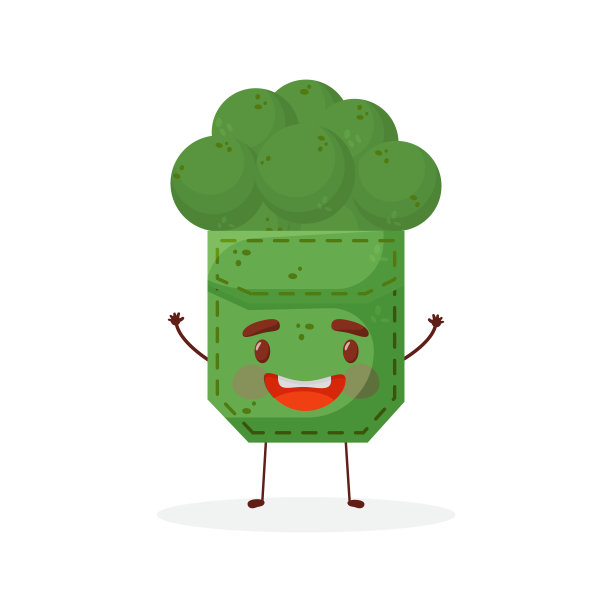 花椰菜形状的补丁袋。性格口袋西兰花。卡通风格。孤立在白色背景上。设计元素。你的衬衫，书籍，贴纸，卡片，海报的模板。矢量图图片下载