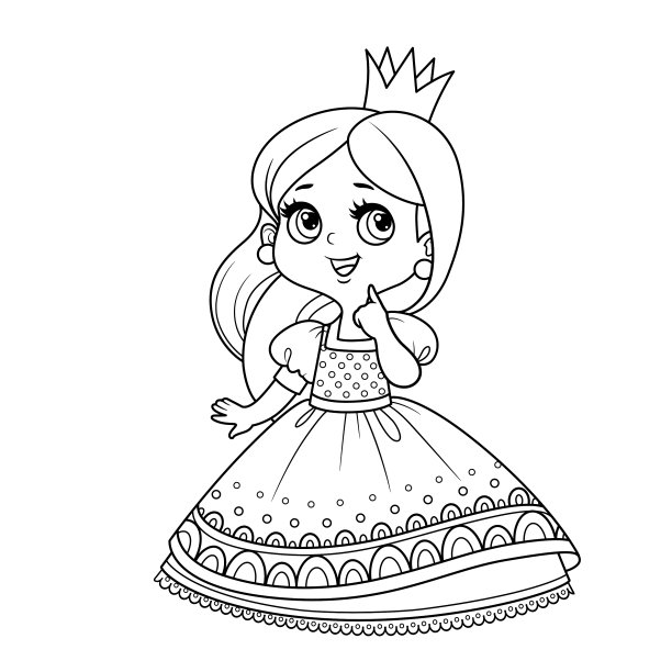 可爱的沉思公主在华丽的裙子概述图片下载