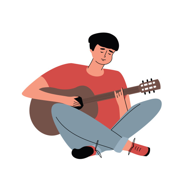 卡通年轻人弹吉他。图片下载