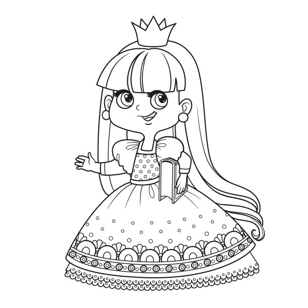 可爱的公主在华丽的裙子下抱着一本书图片下载