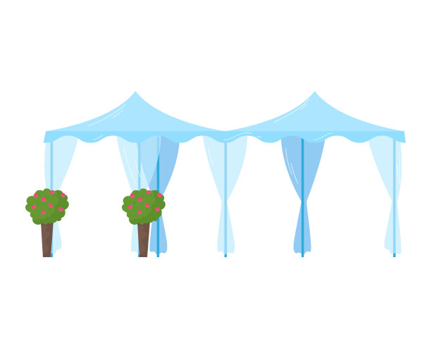 户外帐篷，气球装饰顶篷，孤立上白色，遮阳伞保护，设计，以平面风格矢量插图。图片下载