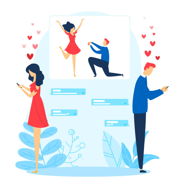 浪漫求婚，概念爱年轻，浪漫女人，女朋友幸福男人，设计，卡通风格矢量插画。图片下载