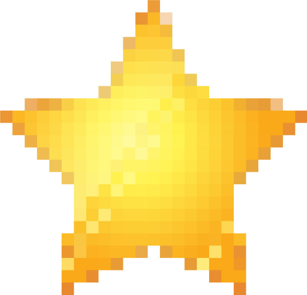 亮黄光泽的星星在像素艺术风格上图片下载