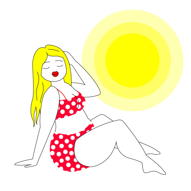 穿着圆点花纹泳衣的女人。一个女人的剪影。一个海滩女人的轮廓。股票矢量黑白插图孤立在白色背景。图片下载