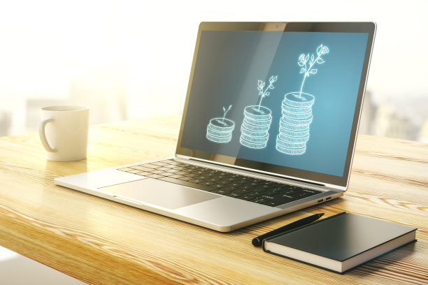 创意抽象现金储蓄素描对现代电脑显示器，成功和解决方案的概念。三维渲染图片下载