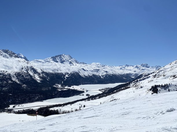 瑞士恩加丁圣莫里茨柯维格利亚滑雪区的斜坡图片下载