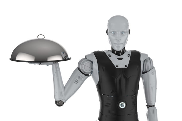 服务员机器人端着金属托盘图片下载