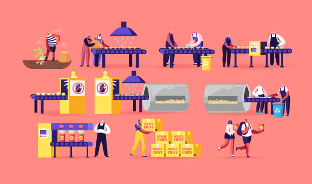 薯片制造概念是人们生产零食图片下载