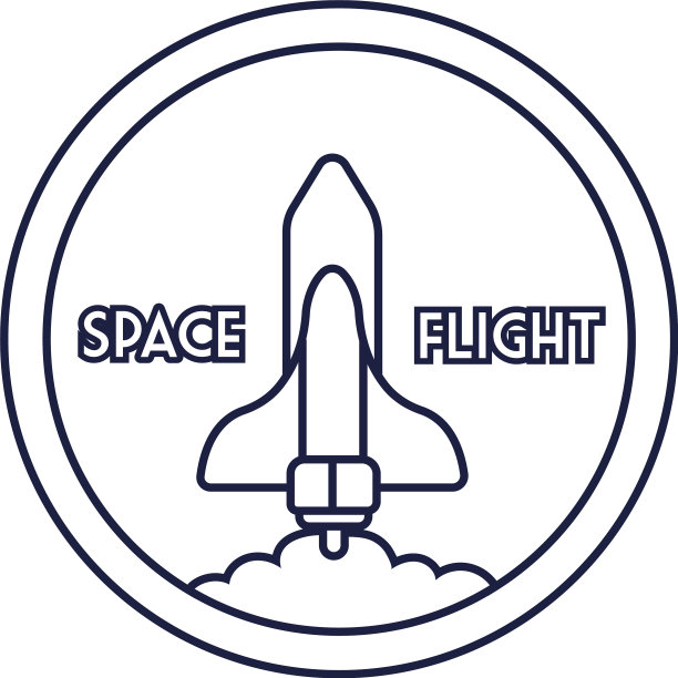 太空圆形徽章与飞船飞行线图片下载