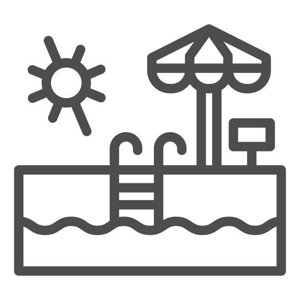 游泳池配有梯子和沙滩伞线图片下载