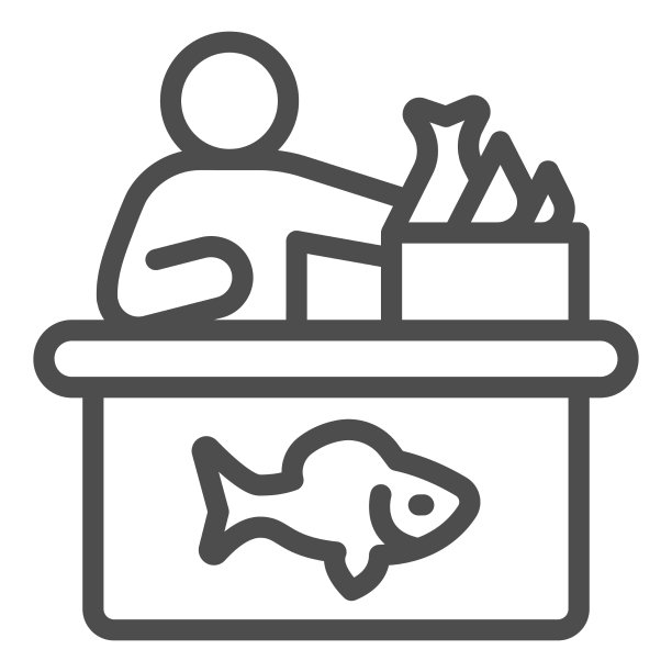 卖家在鱼商店线图标钓鱼的概念图片下载